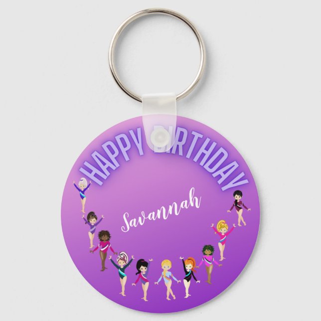 Porte-clés Amis de gymnastique "Joyeux Anniversaire" Purple O (Recto)