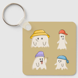 Porte-clés Amis fantômes portant des chapeaux colorés