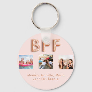 Porte-clés Amis pour toujours BFF photo rose noms or