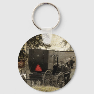 Porte-clés Amish Horse et buggy Sepia Carte postale numérique
