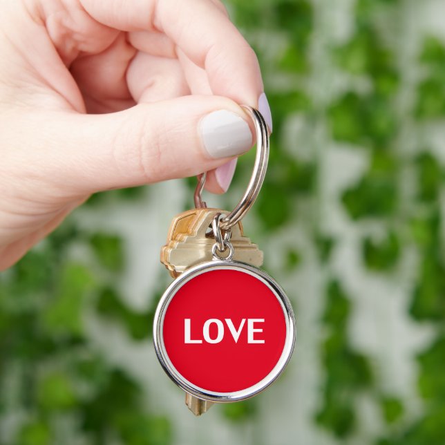 Porte-clés Amour blanc rouge typographie moderne mignonne (main)