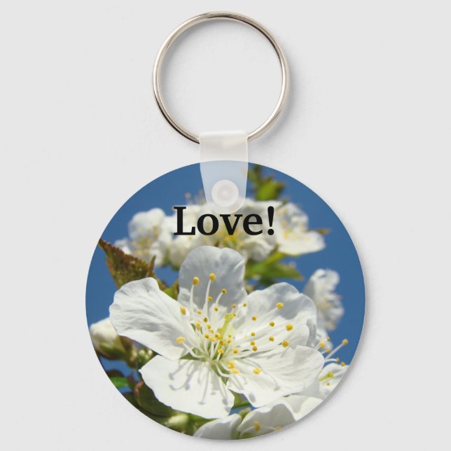 Porte-clés Amour Ciel Bleu Cerisiers en Fleurs (Recto)