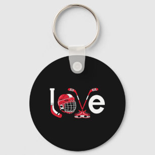 Porte-clés Amour de hockey Saint-Valentin Patins à glace Bâto