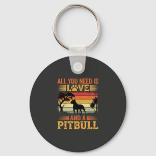 Porte-clés Amour de Pitbull Coucher de Soleil Rétro Chien