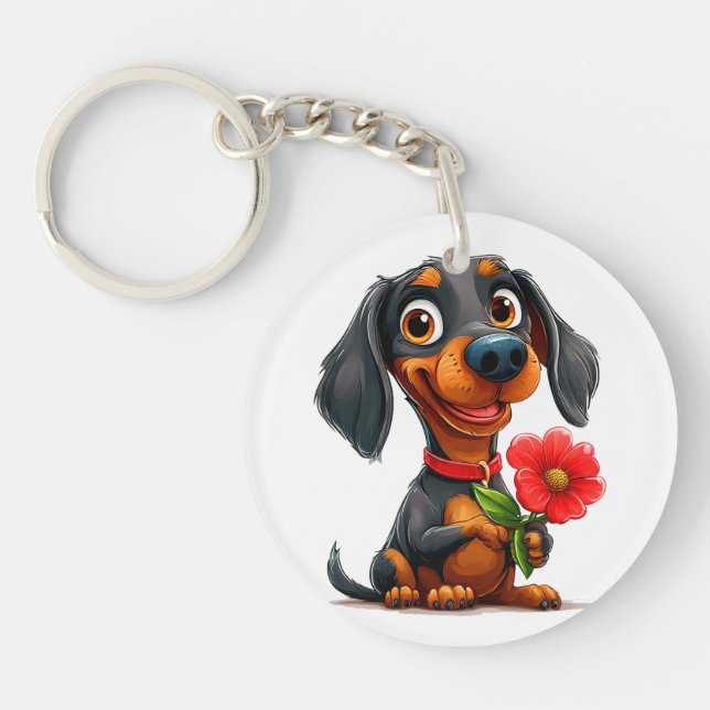 Porte-clés Amour de Teckel pour amateur de chiens  (Devant)