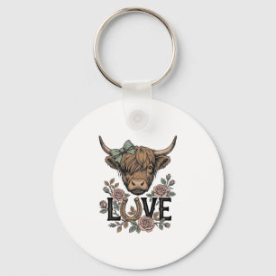 Porte-clés Amour de vache des Highlands Fleur vintage fer à c