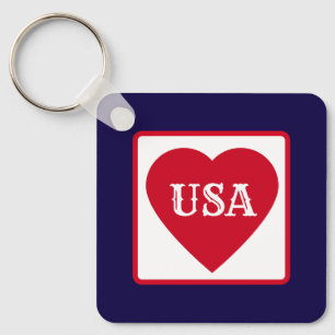 Porte-clés Amour des États-Unis Patriote Rouge Blanc Bleu Cœu