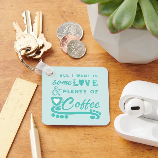 Porte-clés Amour et café ajoutent des initiales menthe (Bureau)