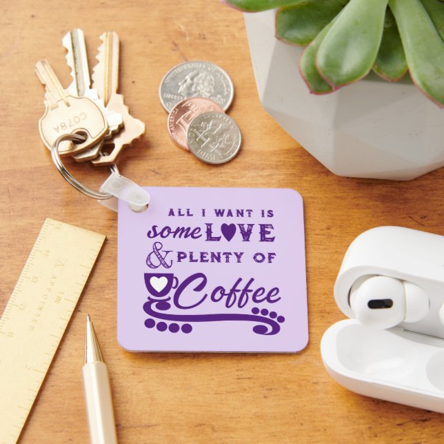 Porte-clés Amour et café ajoutent des initiales violet (Bureau)