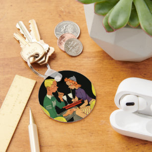 Porte-clés Amour et romance vintage, adolescents au magasin d