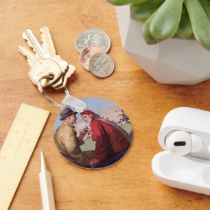 Porte-clés Amour et romance vintage, couple à un match de foo