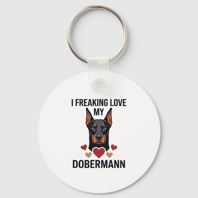 Porte-clés Amour fou pour le chien Dobermann Cœurs rouges_1 (Recto)