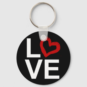 Porte-clés AMOUR, Noir et Blanc avec Coeur Rouge Sketched
