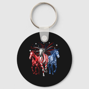 Porte-clés Amoureux de chevaux du 4 juillet Rouge Blanc Et Bl