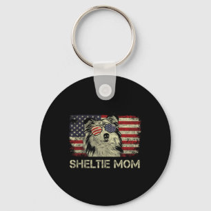 Porte-clés Amoureux de Sheltie Maman Chiens Drapeau Américain