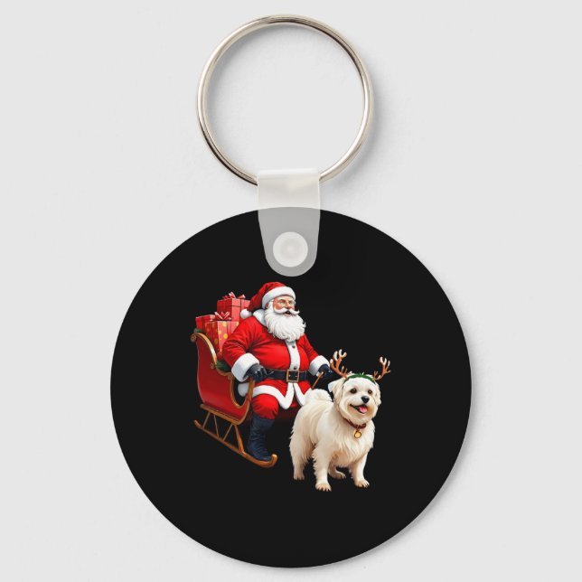 Porte-clés Amoureux des chiens animal Père Noël Sleigh Maltes (Recto)