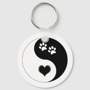 Porte-clés Amoureux des chiens Yin Yang Cœur et empreintes de