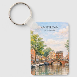 Porte-clés Amsterdam Pays-Bas Canal Ville Colorée Voyage