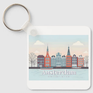 Porte-clés Amsterdam Pays-Bas Damrak Pastel Travel