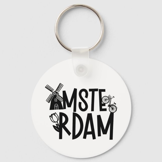Porte-clés Amsterdam Pays-Bas Souvenir de Voyage (Recto)