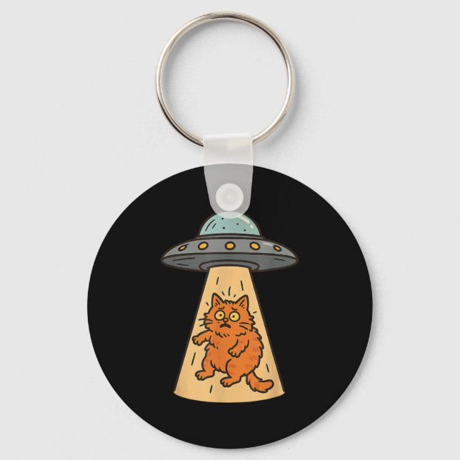 Porte-clés Amusant Alien Chat Enlèvement Ufo vaisseau spatial (Recto)