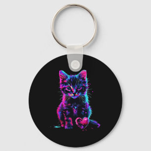 Porte-clés Amusant Art Glitch Lumière Noire Mignon Chat Chato