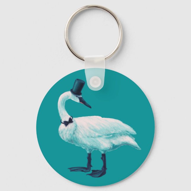 Porte-clés Amusant observation des oiseaux de cygne (Recto)