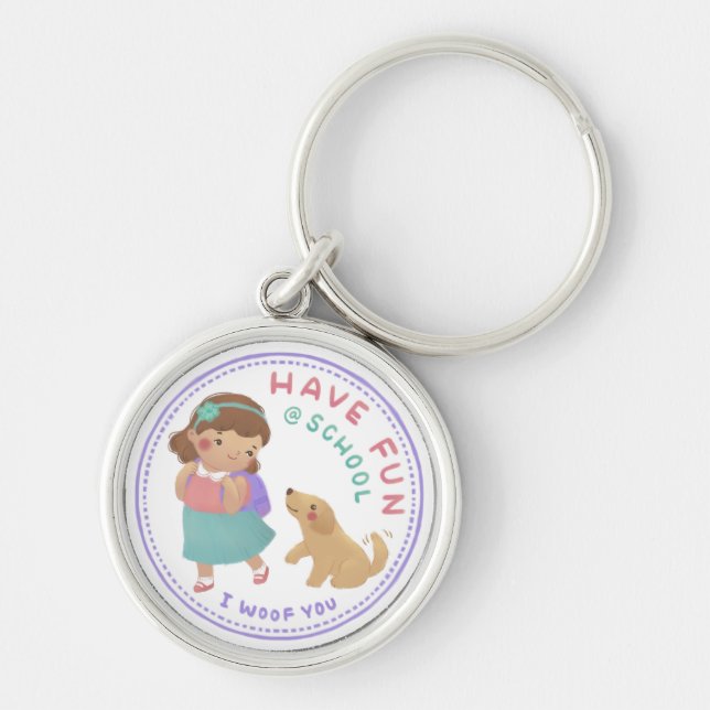 Porte-clés Amusez-vous à l'école fille et chiot (Devant)