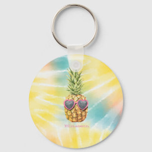 Porte-clés Ananas cool, aquarelle Rainbow Tie Dye