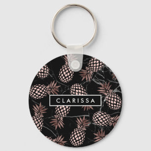 Porte-clés ananas rose d'or de marbre noir moderne élégant