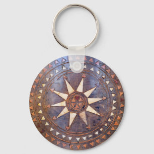 Porte-clés ancient greek symbol wood ethnic sun motif carved