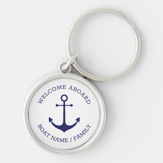 Porte-clés Ancrage nautique marine blanc Custom Welcome Aboar (Devant)
