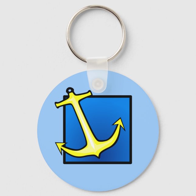 Porte-clés Ancre Bateau Nautique Voile Bleu Simple (Recto)