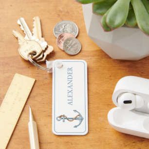 Porte-clés Ancre Bleu vintage avec corde Personnalisée