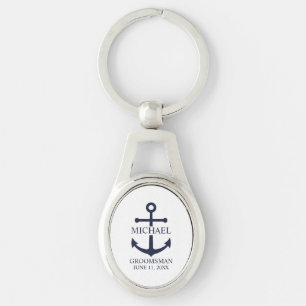 Porte-clés Ancre Bleue marine Nautique Groomsmen personnalisé