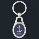 Porte-clés Ancre Bleue marine Nautique Groomsmen personnalisé<br><div class="desc">Nautique Personnalisé Groomsmen Cadeau Ce design présente une ancre blanche et le nom de toiletteur personnalisé avec titre en blanc classique serif style police sur arrière - plan bleu marine. Aussi parfait pour le meilleur homme,  père de la mariée et plus.</div>