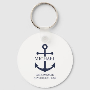 Porte-clés Ancre Bleue marine Nautique Groomsmen personnalisé