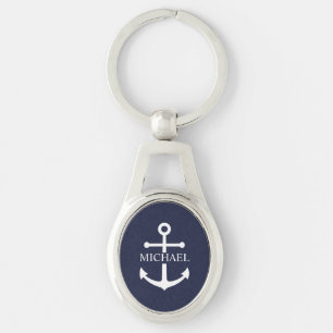 Porte-clés Ancre bleue marine nautique nom personnalisé