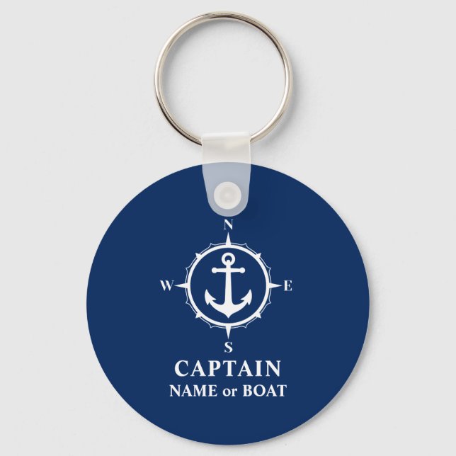 Porte-clés Ancre Compass Nom du capitaine Bateau Photo Retour (Recto)