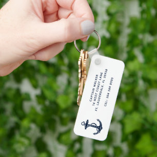 Porte-clés Ancre de bateau personnalisée bleu marine nautique