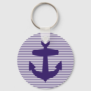 Porte-clés Ancre de marine avec les rayures bretonnes bleues