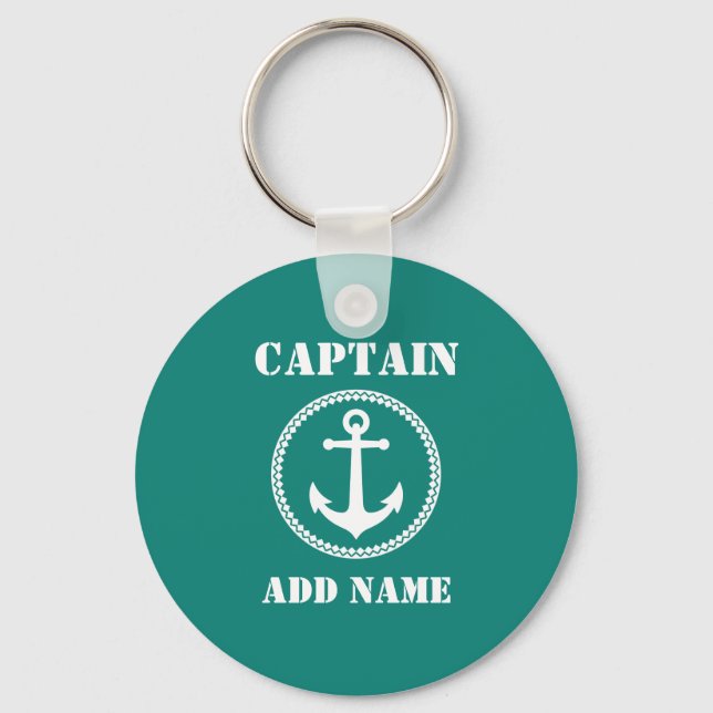 Porte-clés Ancre de mer Capitaine Ajouter un nom ou un nom de (Recto)