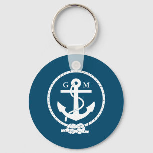 Porte-clés Ancre et ligne nautiques vintage personnalisées