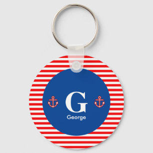 Porte-clés Ancre Marin Navy Rouge Blanc Motif Rayures