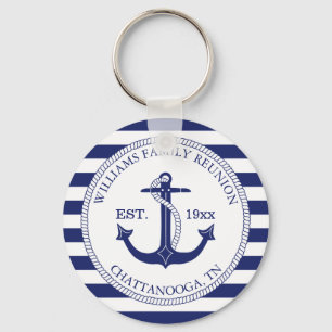 Porte-clés Ancre nautique de réunion familiale Monogramme tri