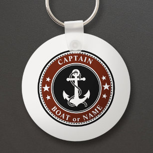 Porte-clés Ancre nautique Étoiles et corde Nom du capitaine o