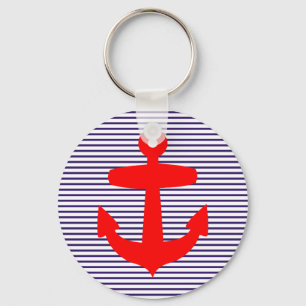 Porte-clés Ancre rouge avec des rayures de Breton de bleu