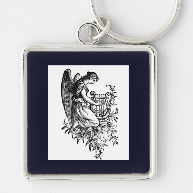 Porte-clés Ange avec harpe et flore (Devant)