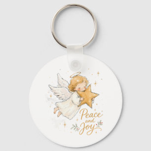 Porte-clés Ange de Noël à l'aquarelle avec étoile