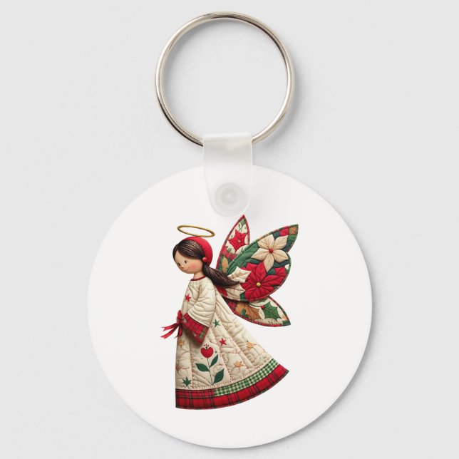 Porte-clés Ange de Noël avec fleurs de fêtes (Recto)